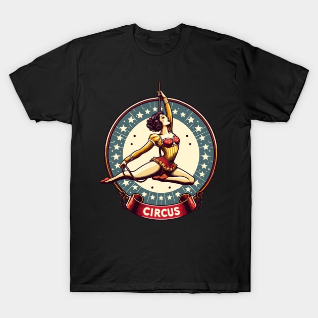 Circus girl give show on flying trapeze T-Shirt by TomFrontierArt